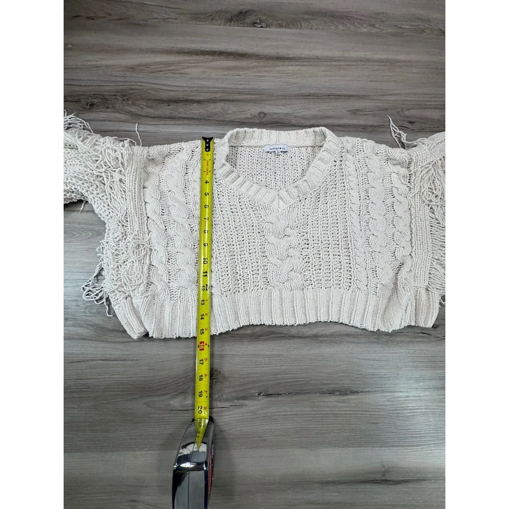 hooked up Cream Cable Knit‎ Fringe Cropped Sweater WMNS S Cottagecore fairycore